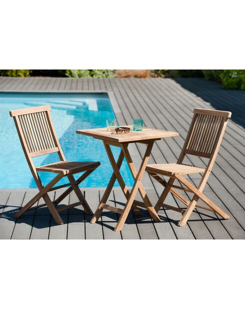Set 1 quadratischer Klapptisch+2 Java-Teakholzstühle - 60x60x76 cm