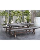 Ensemble 1 table rectangulaire + 2 bancs Hector gris/marron - 200x100x75 cm