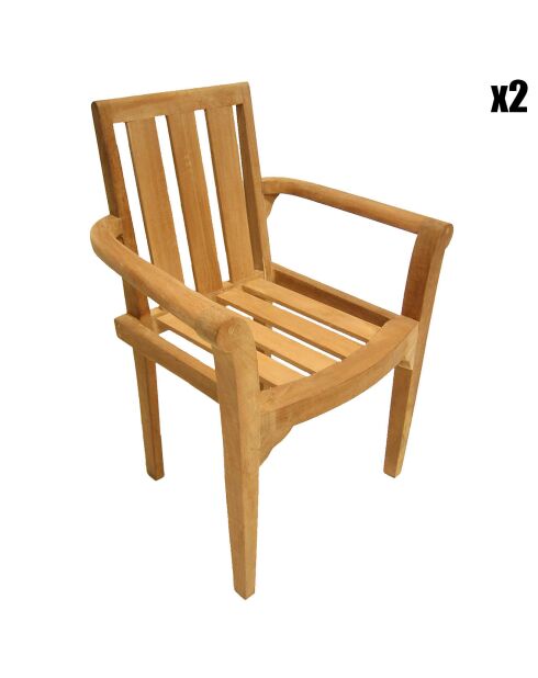 2 Fauteuils empilables Fun teck massif - 60x62x92 cm