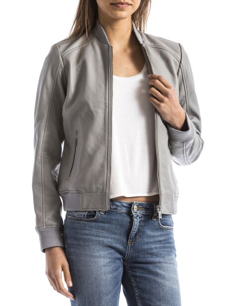 Veste en Cuir Benoue gris clair