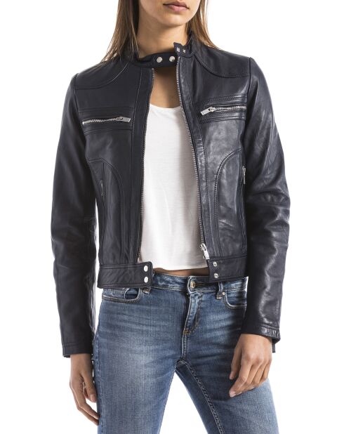 Veste en Cuir Madeira bleu marine