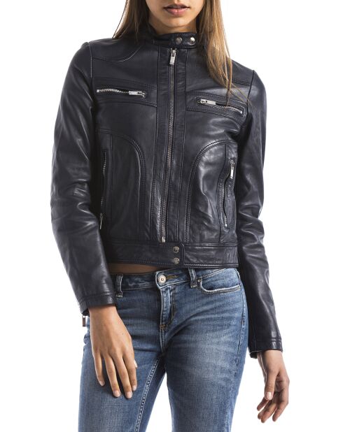 Veste en Cuir Madeira bleu marine