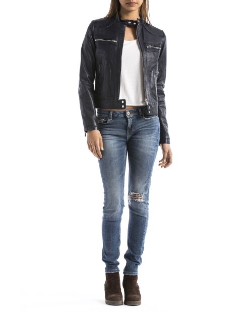 Veste en Cuir Madeira bleu marine