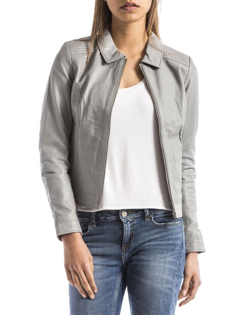 Veste en Cuir Savara gris clair