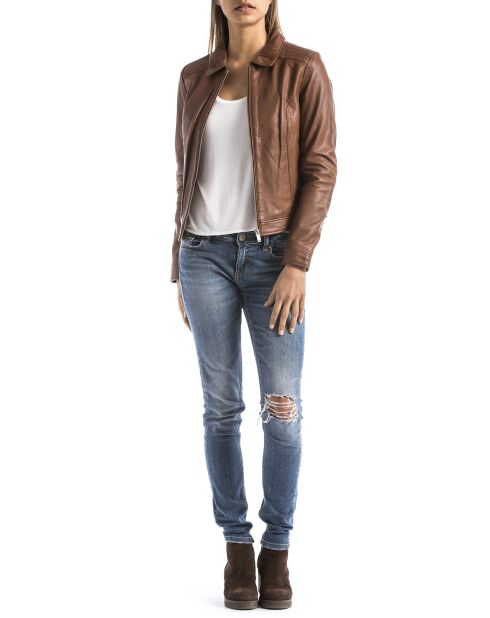 Veste en Cuir Savara cognac