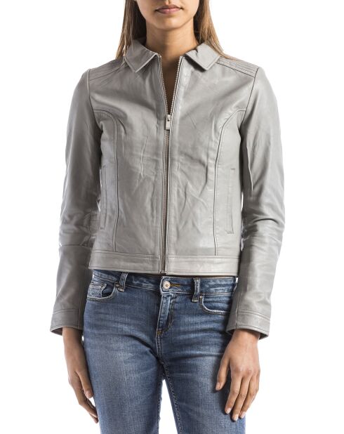 Veste en Cuir Savara gris clair