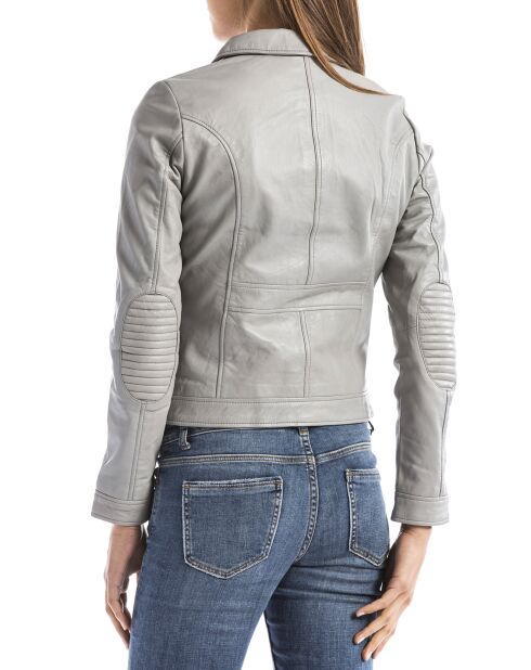 Veste en Cuir Savara gris clair