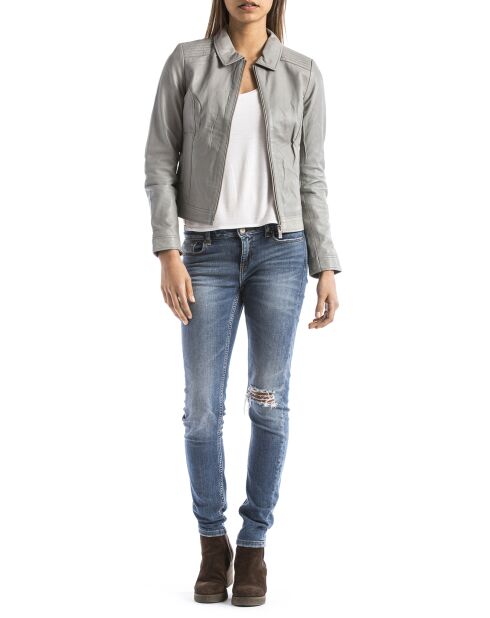 Veste en Cuir Savara gris clair