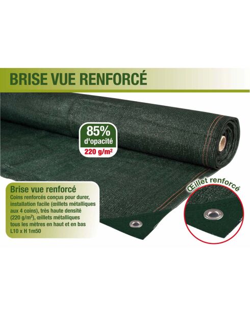 Brise-vue 220 gr/m² vert - 1.5x10 m