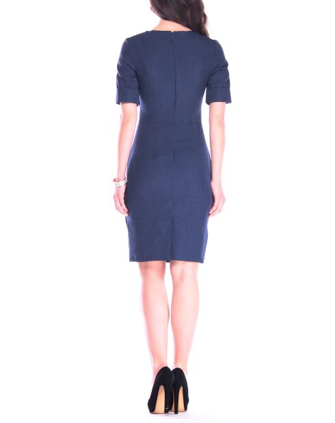 Robe en Lin mélangé manches 3/4 bleu marine