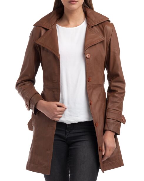 Trench en Cuir Elsa cognac