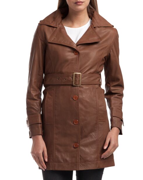 Trench en Cuir Elsa cognac
