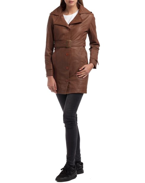 Trench en Cuir Elsa cognac