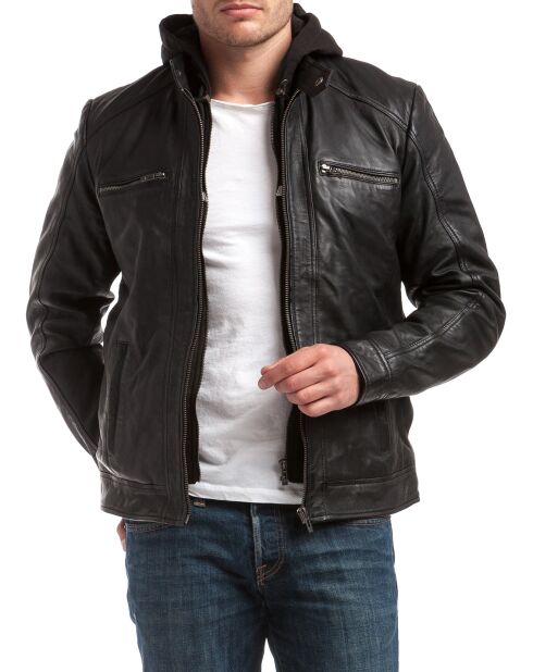 Veste en Cuir Leif noire