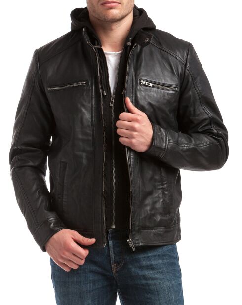 Veste en Cuir Leif noire