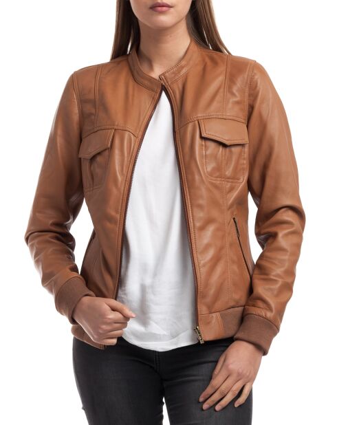 Veste en Cuir Olive cognac