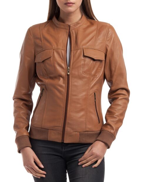 Veste en Cuir Olive cognac