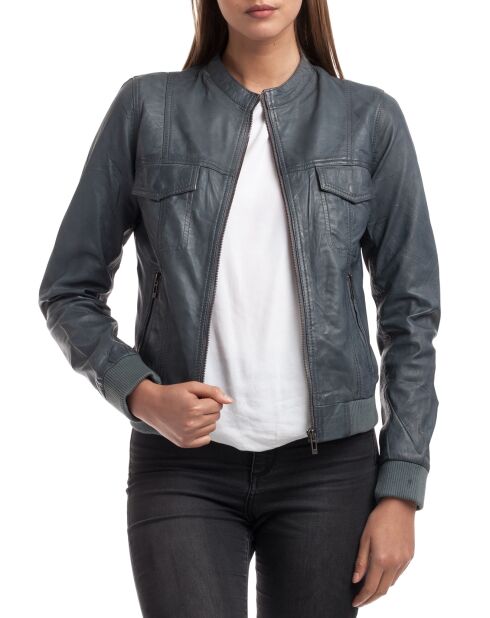 Veste en Cuir Olive grise