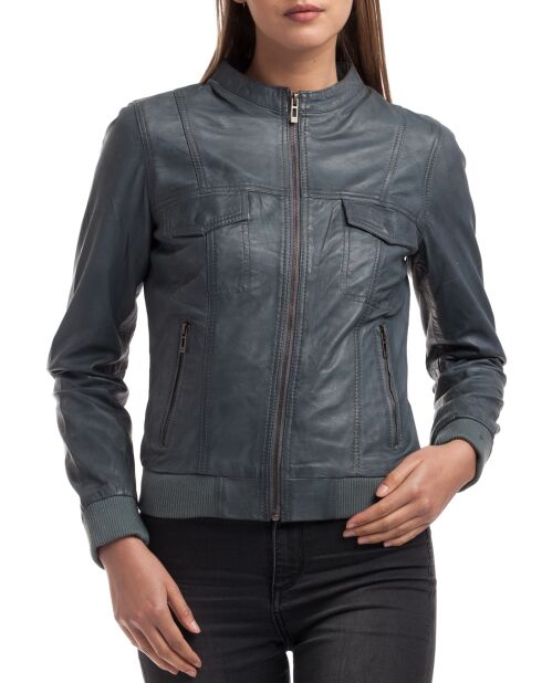 Veste en Cuir Olive grise