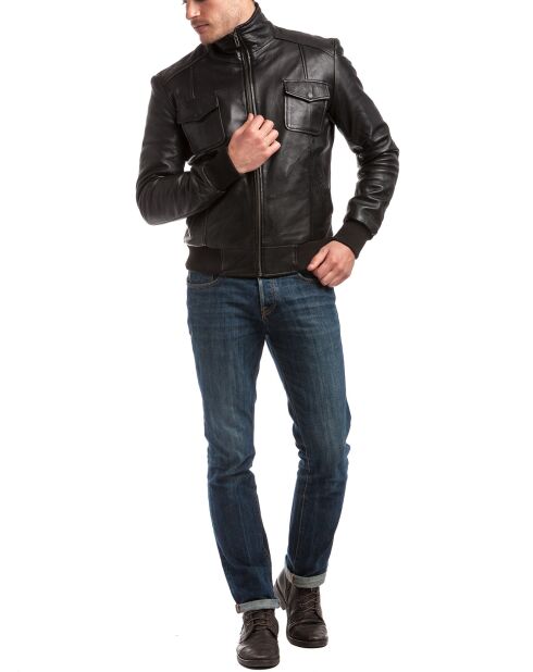 Veste en Cuir Simon noire