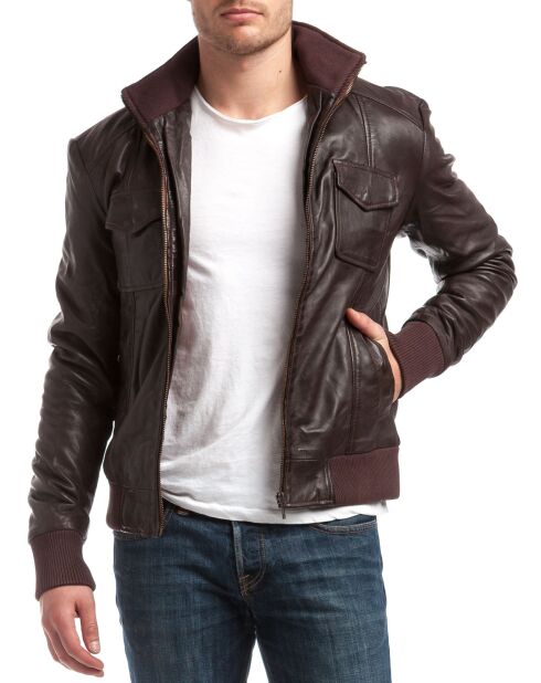 Veste en Cuir Simon marron