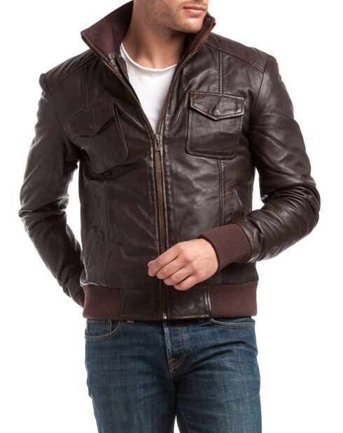 Veste en Cuir Simon marron