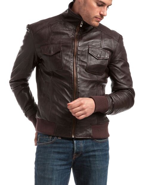 Veste en Cuir Simon marron