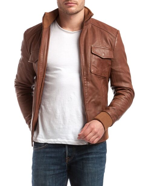 Veste en Cuir Simon cognac