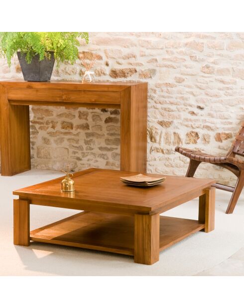 Table basse avec sous plateau miel - D.90xH.32 cm