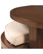 Table basse ronde 2 tabourets avec coussins chocolat - D.90xH.50.7 cm