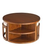 Table basse ronde 2 tabourets avec coussins chocolat - D.90xH.50.7 cm