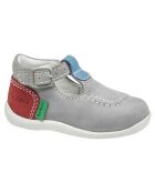 Salomés en Velours de Cuir Bonbek gris clair/bleu/rouge