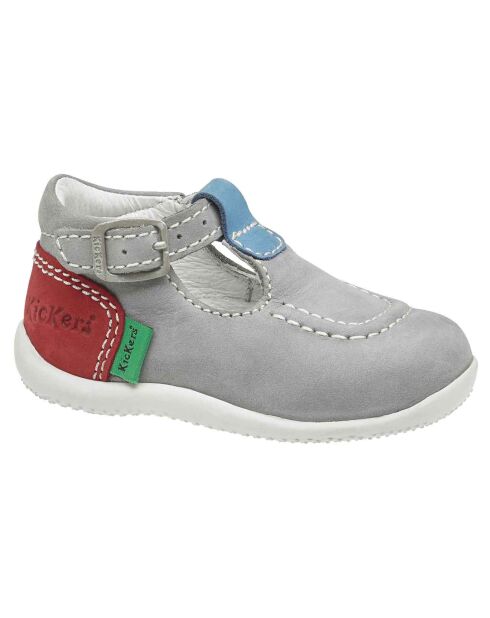 Salomés en Velours de Cuir Bonbek gris clair/bleu/rouge