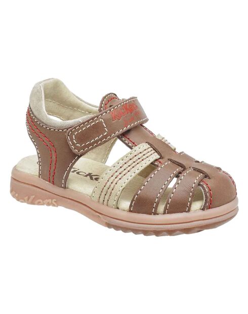 Dunkelbraune/beige Platinledersandalen