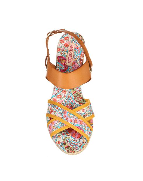 Mehrfarbige Talma Sandalen aus Canvas und Leder mit Keilabsatz von 7 cm