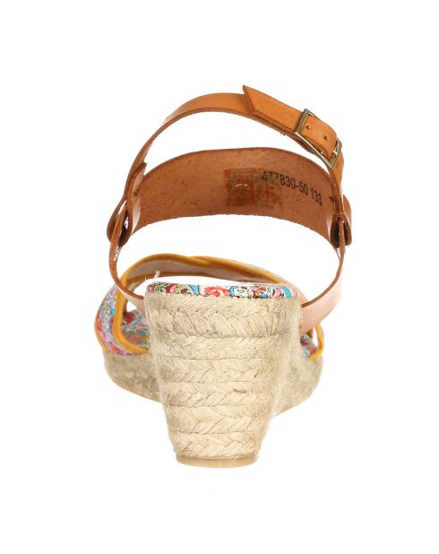 Mehrfarbige Talma Sandalen aus Canvas und Leder mit Keilabsatz von 7 cm