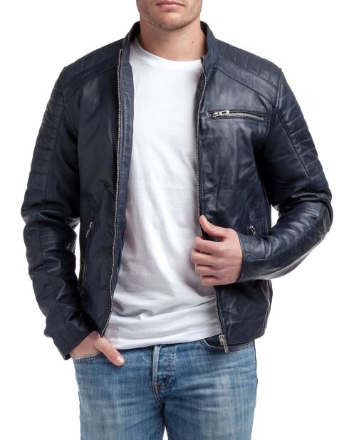 Veste en Cuir Manuel bleu marine