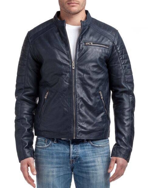 Veste en Cuir Manuel bleu marine