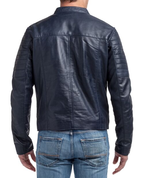Veste en Cuir Manuel bleu marine