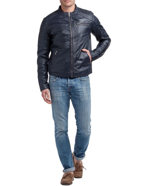 Veste en Cuir Manuel bleu marine