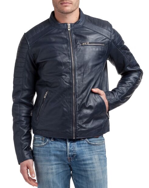 Veste en Cuir Manuel bleu marine