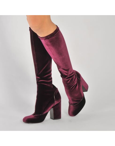 Bottes en Velours Magnolia bordeaux - Talon 10 cm