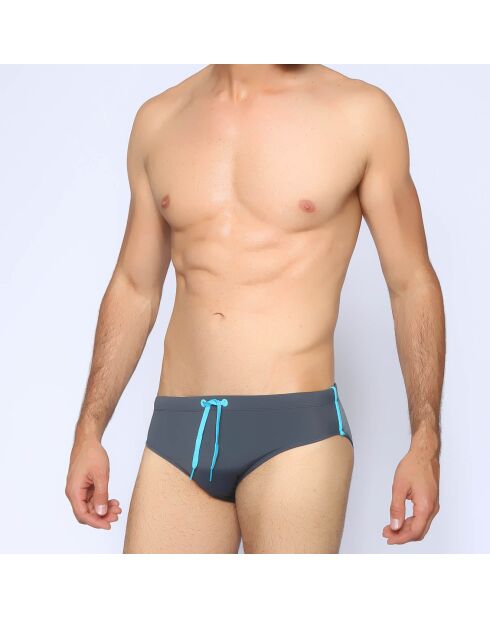 Leonardo Badeslip mit kontrastfarbenem Logo, Anthrazitgrau