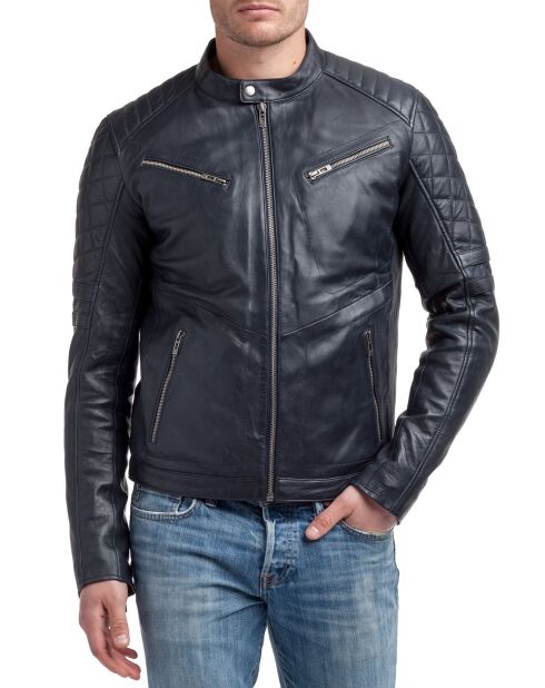 Blouson en Cuir Flash bleu