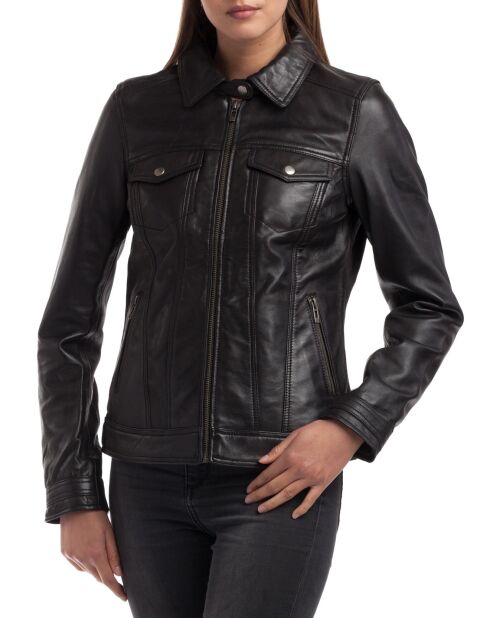 Veste en Cuir Idaline noire