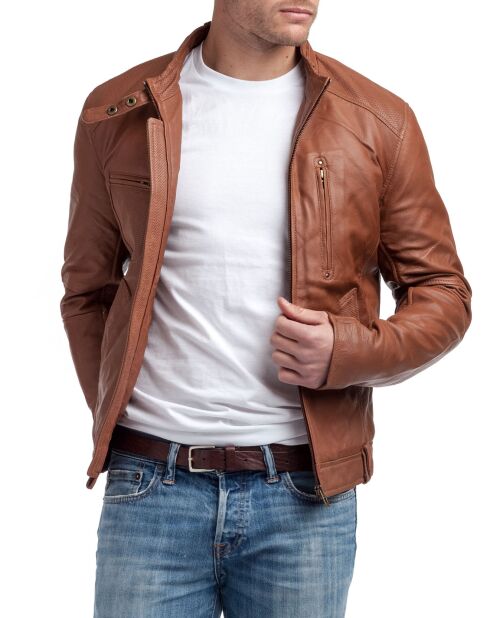 Veste en Cuir Jacky  cognac