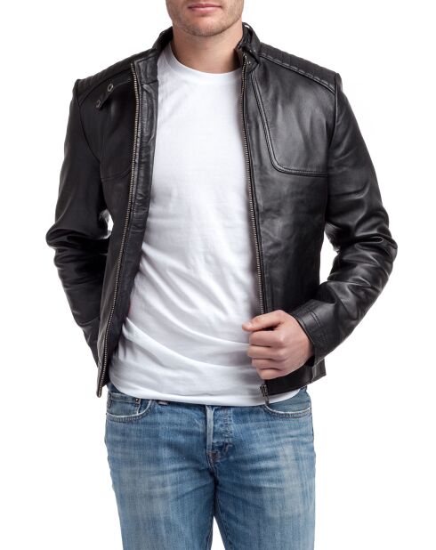 Veste en cuir léo noir