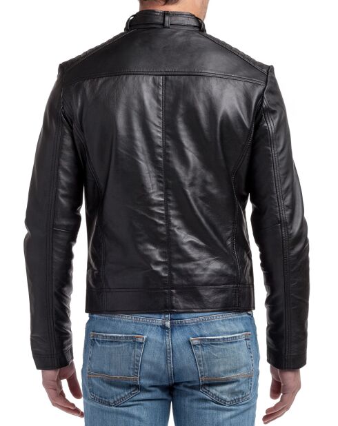 Veste en cuir léo noir