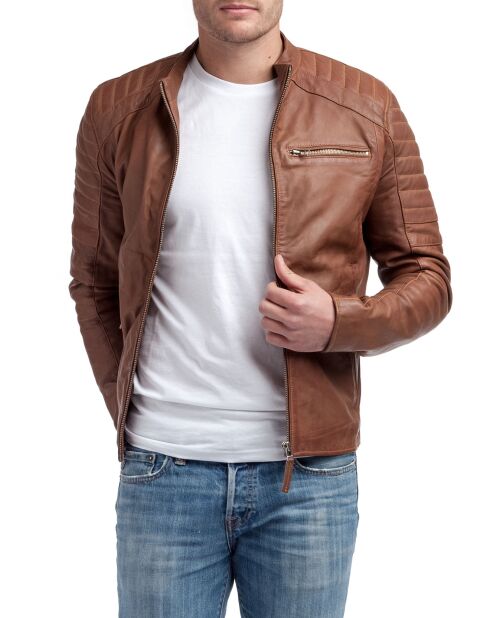 Blouson en Cuir Manuel cognac