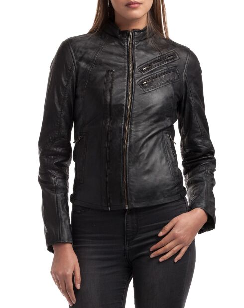 Veste en Cuir d'Agneau Samantha noire
